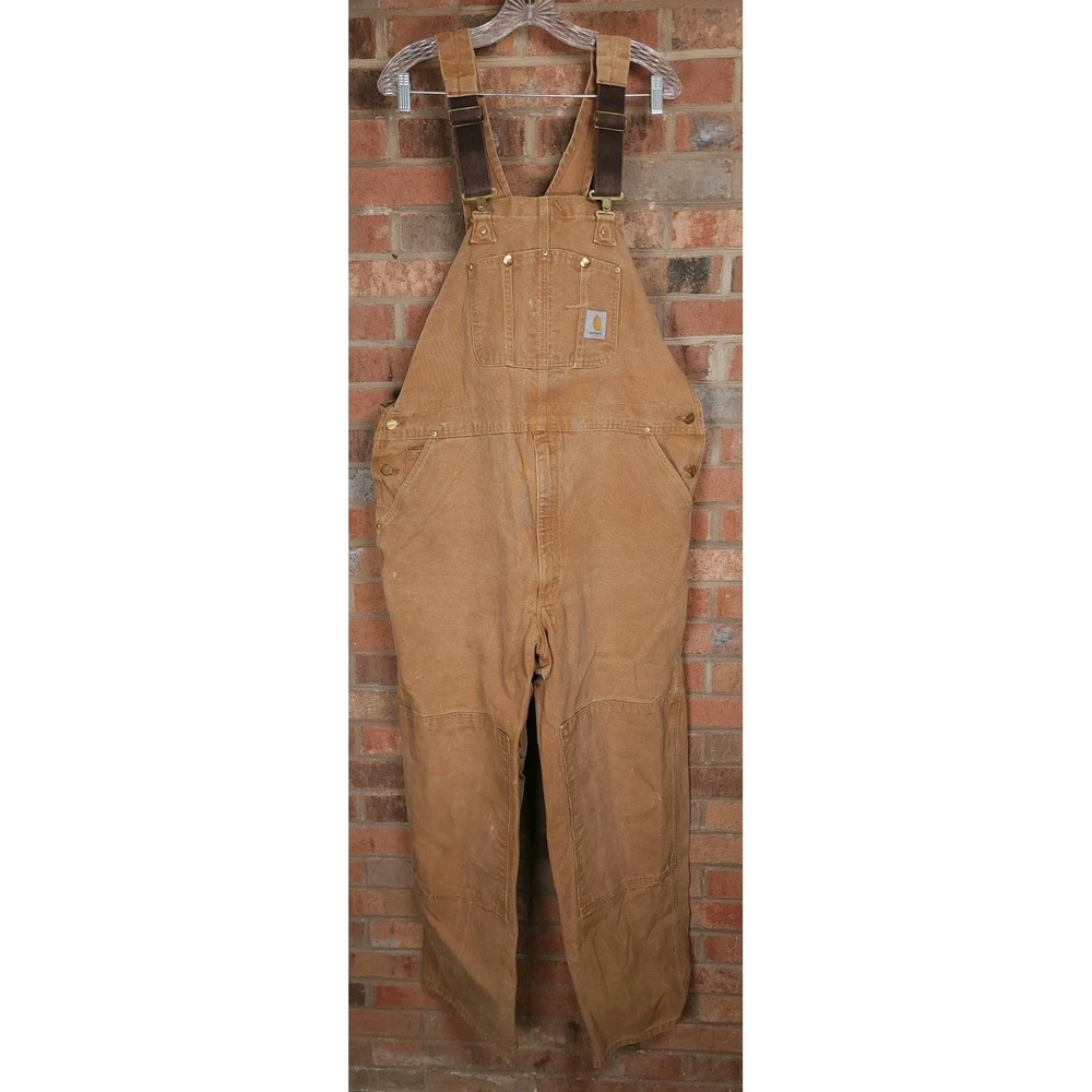 Carhartt R01 Duck Bib Overalls 40x32‎ Brown Union Made in USA Workwear